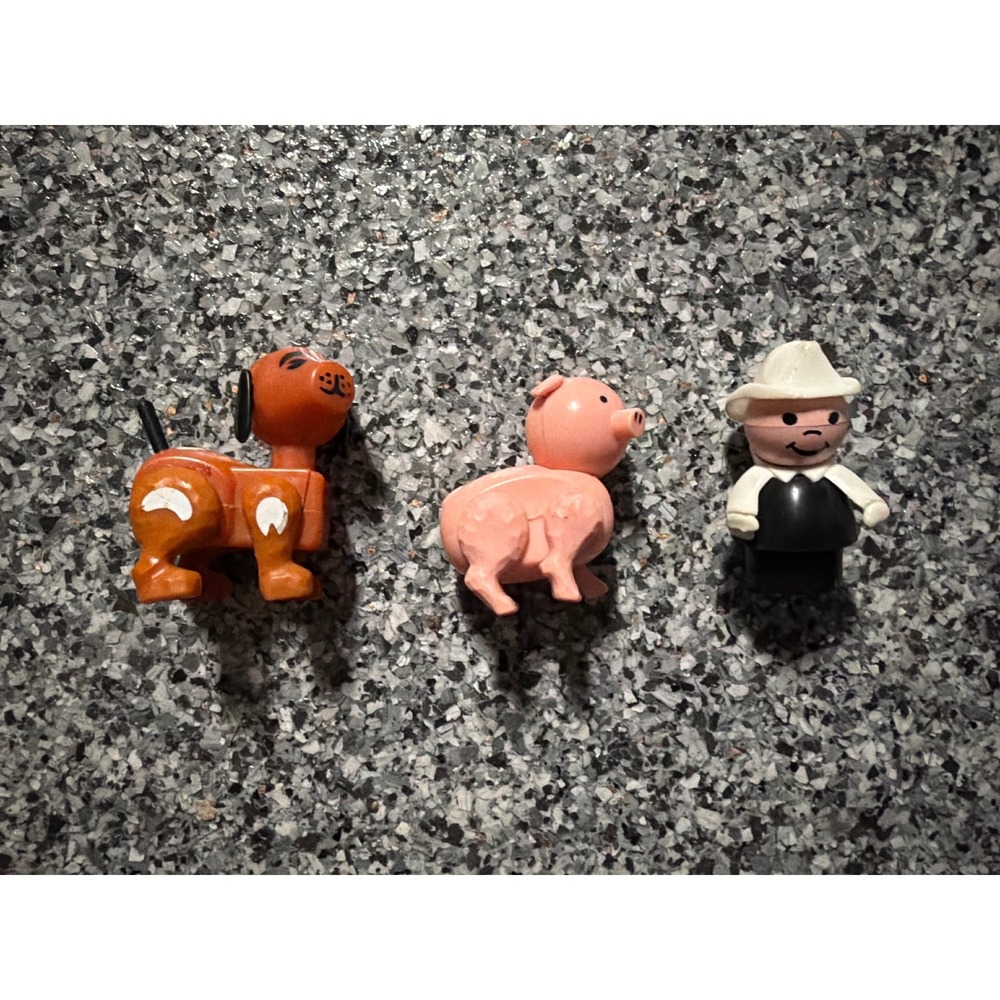 Vintage Fisher Price Little People Farm Figures Farmer Pig Dog 3 Piece Set